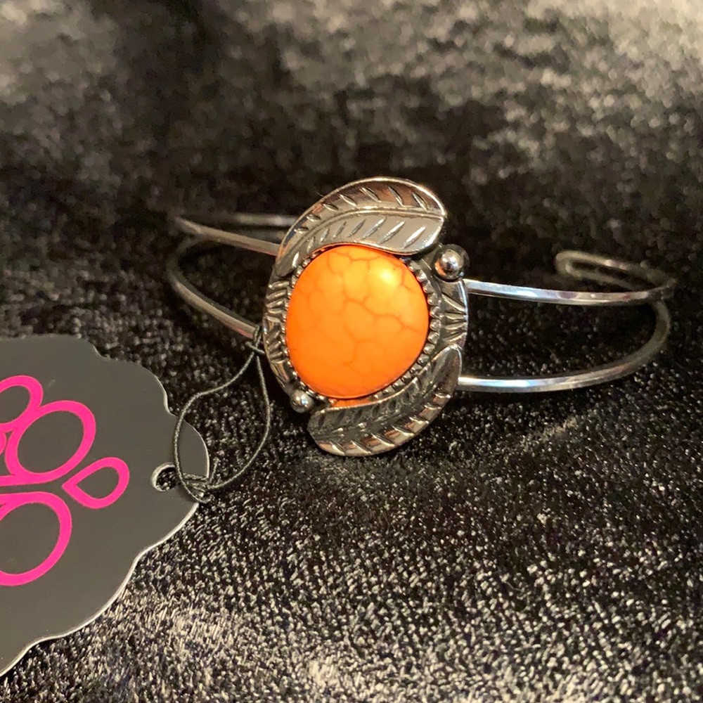 Silver/Orange Bangle with feather accents